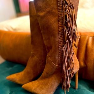 Sam Edelman Size 8.5 suede cognac fringe boots